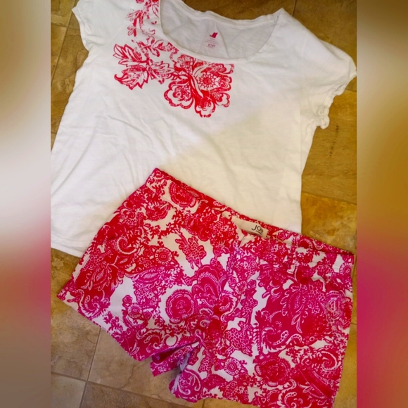 Joe Fresh Pants - White and Pink Floral Short Set Top Xl Shorts 12